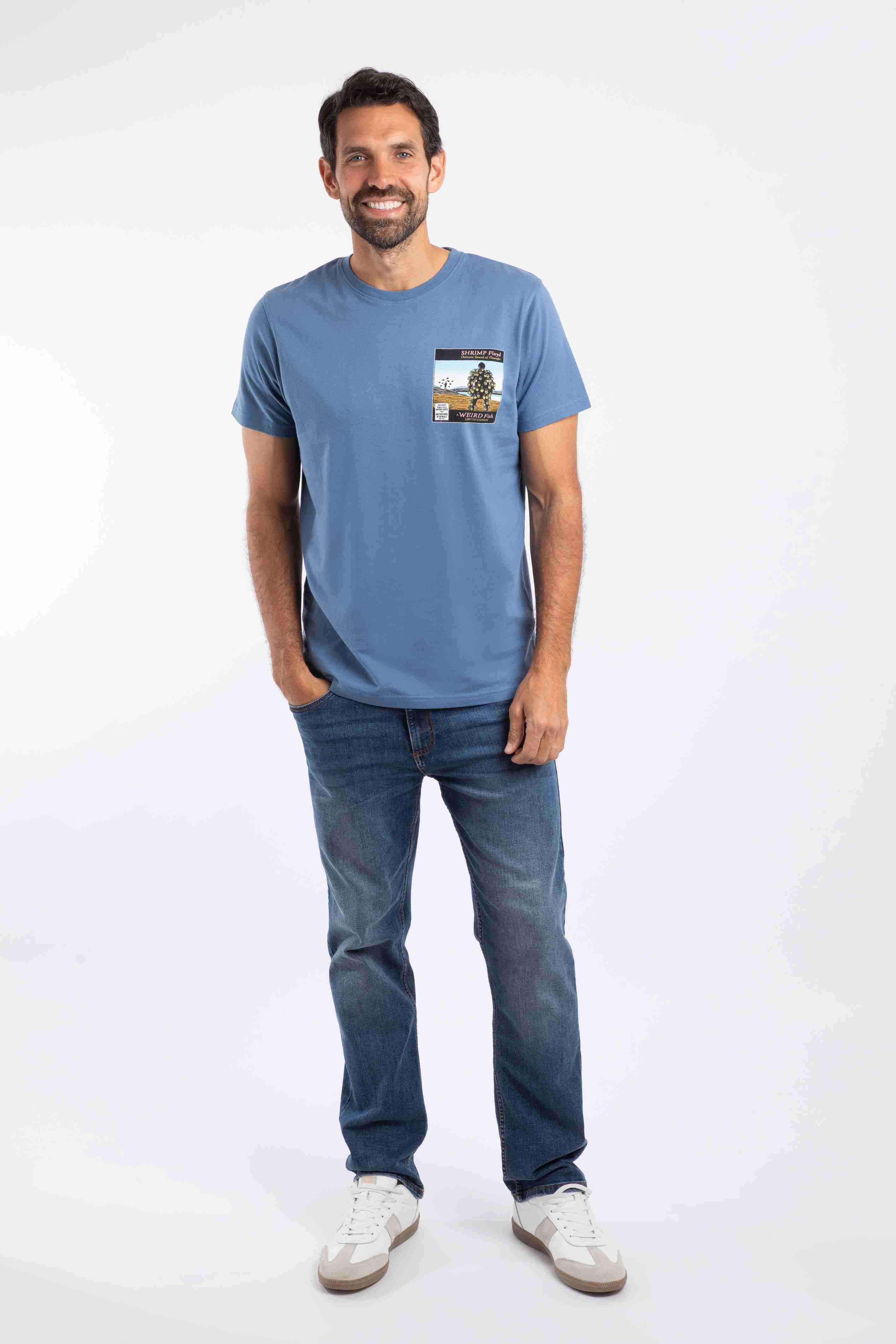 Shrimp Floyd Back Print Artist T-Shirt Mid Blue