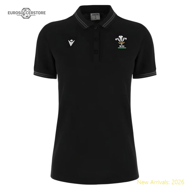 2024-2025 Wales Rugby Travel Polo Shirt (Black) - Womens