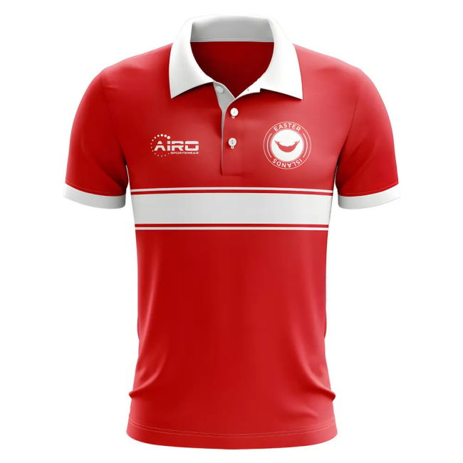 National Easter Islands Concept Stripe Polo Shirt (Red)