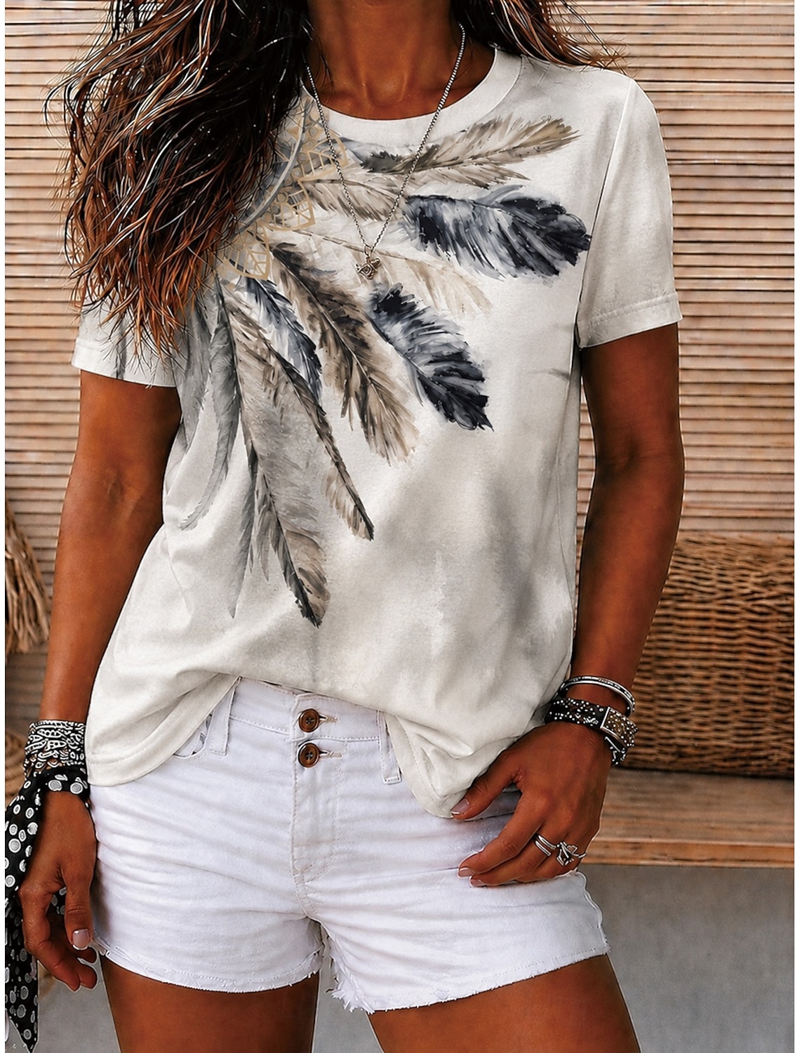 Women's T Shirt Print Floral Graphic Geometric Vintage Stylish Casual Short Sleeve Crew Neck V Neck Round Neck Regular Tops Casual Daily Weekend White Light Green Dark Green Light Purple Summer