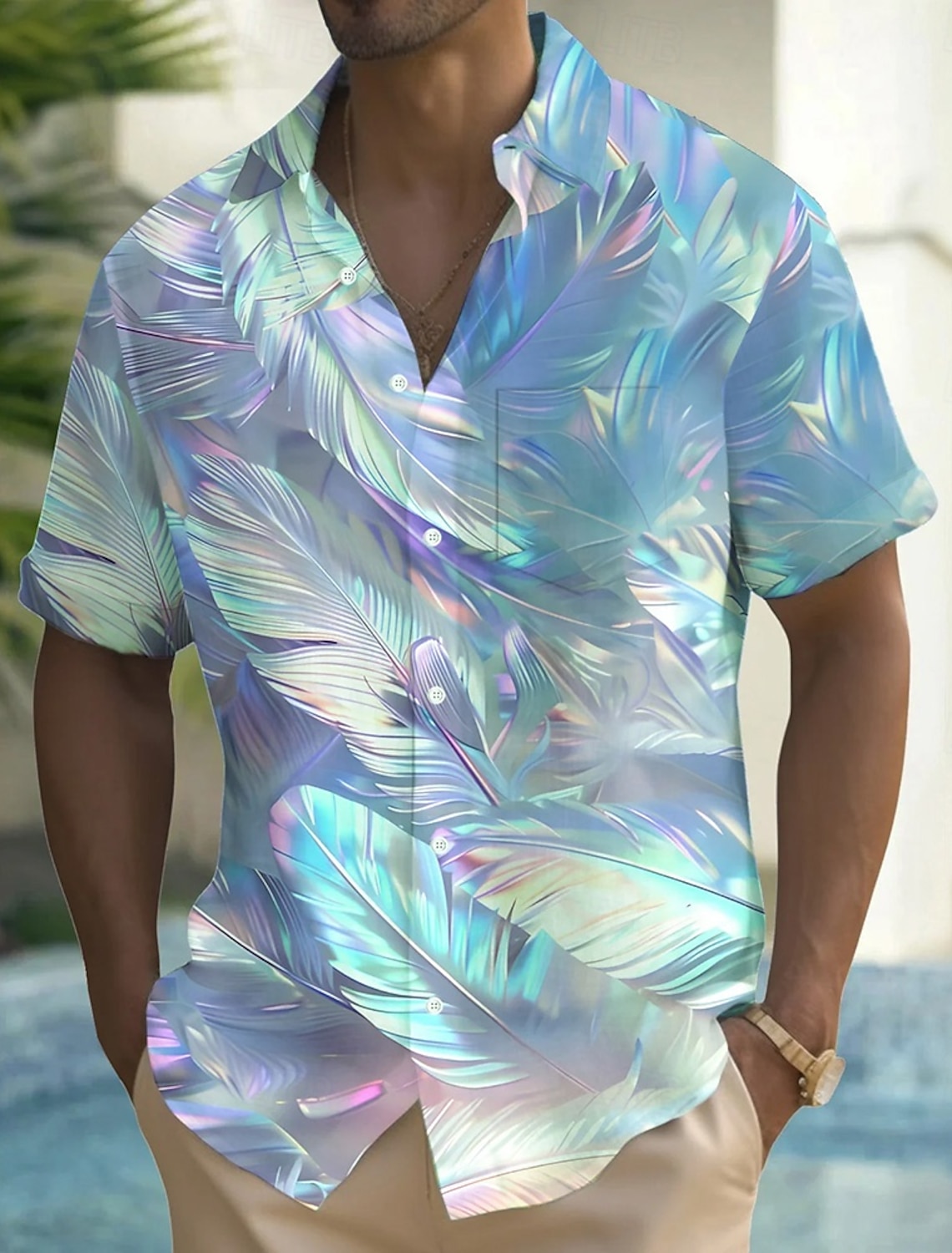 Men's Dazzle color Tropical Leaf Shirt Summer Hawaiian Shirt Button Up Shirt Short Sleeve Hawaiian Vacation Holiday Beach Wear Summer Spring Turndown 3D Print Collared Shirts Front One Pocket Blue