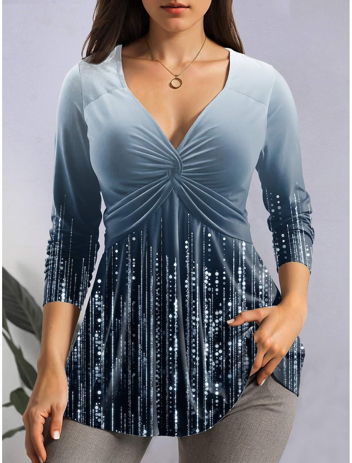 Women's T Shirt Fashion Graphic Regular Tops Long Sleeve V Neck Dressy Tunic Print Regular Fit Daily Weekend Spring & Fall