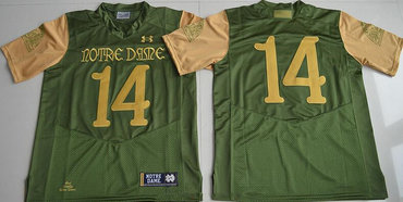 Men's ND Irish None #14 team authorized Green 2016 game day Jersey
