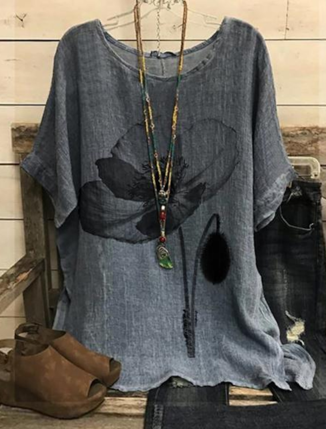 Women's Plus Size Shirt Blouse Vintage Basic Casual Heart Floral Short Sleeve Dolman Sleeve Crew Neck Print Regular Fit Vacation Daily Summer Spring