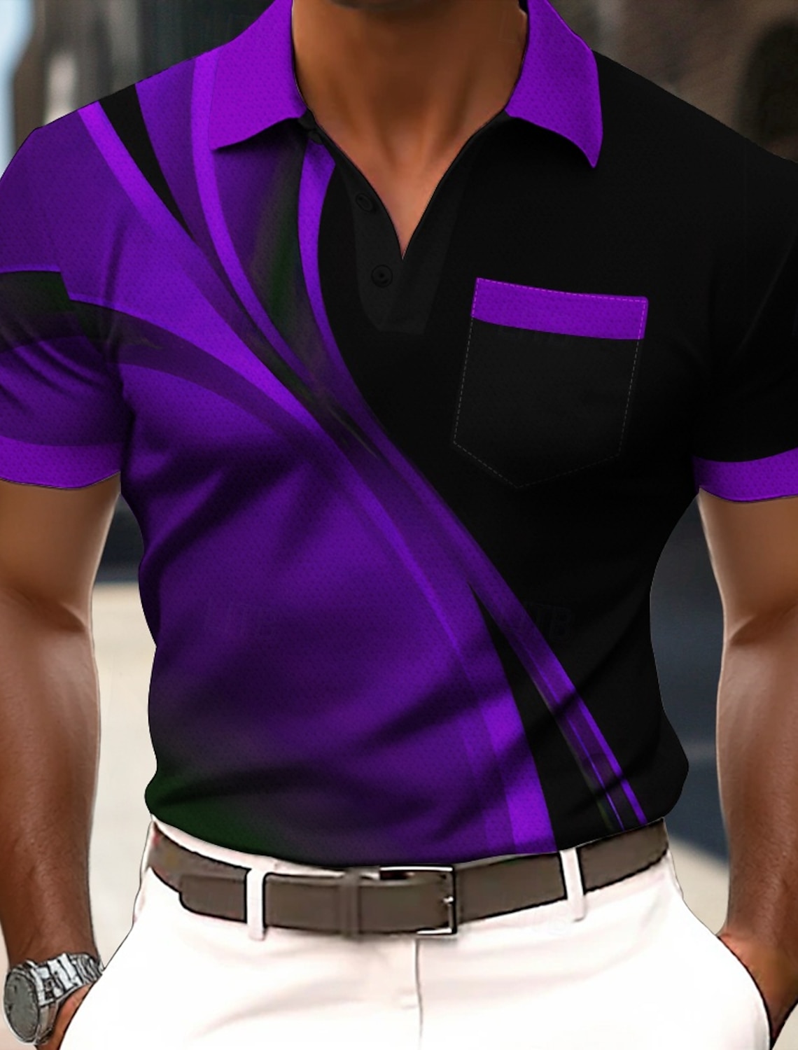 Men's Geometric Line Polo Short Sleeve Shirts Collared Business Casual
