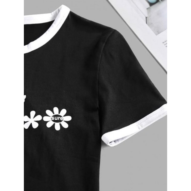 Butterfly Daisy Print Cropped Ringer Tee WL9405