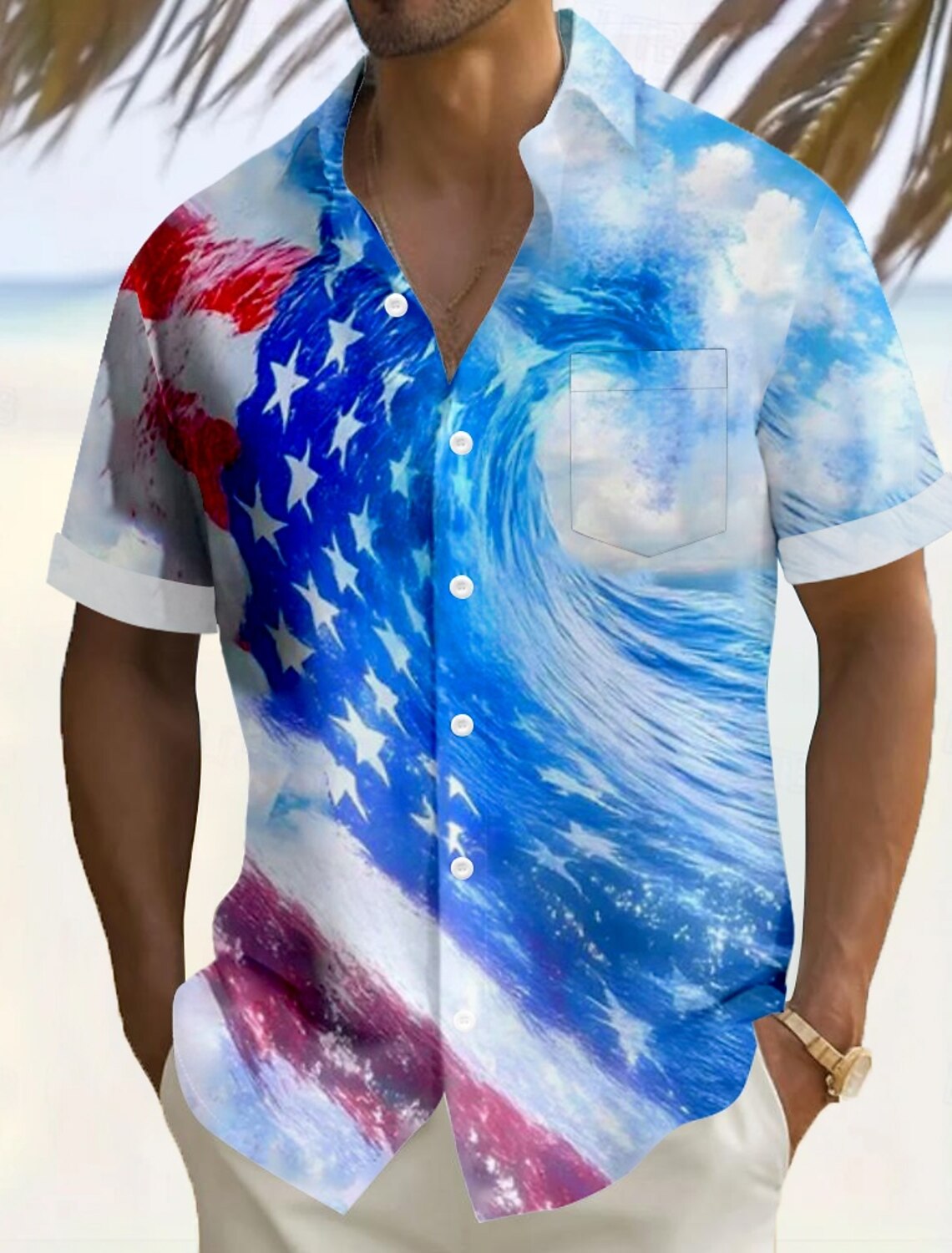 Men's 4th of July U.S. 250th Anniversary Eagle US Flag Shirt Button Up Shirt Short Sleeve Vintage Retro Outdoor Holiday Summer Spring Turndown 3D Print Collared Shirts Front One Pocket Blue White 1