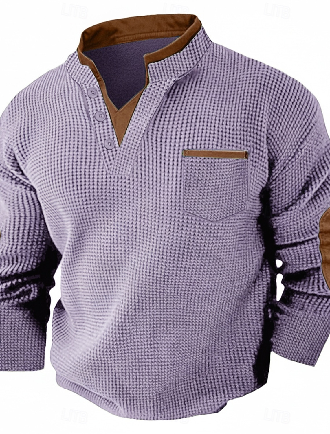 Men's Waffle Tee Henley Shirt Long Sleeve V Neck Spring & Fall Solid