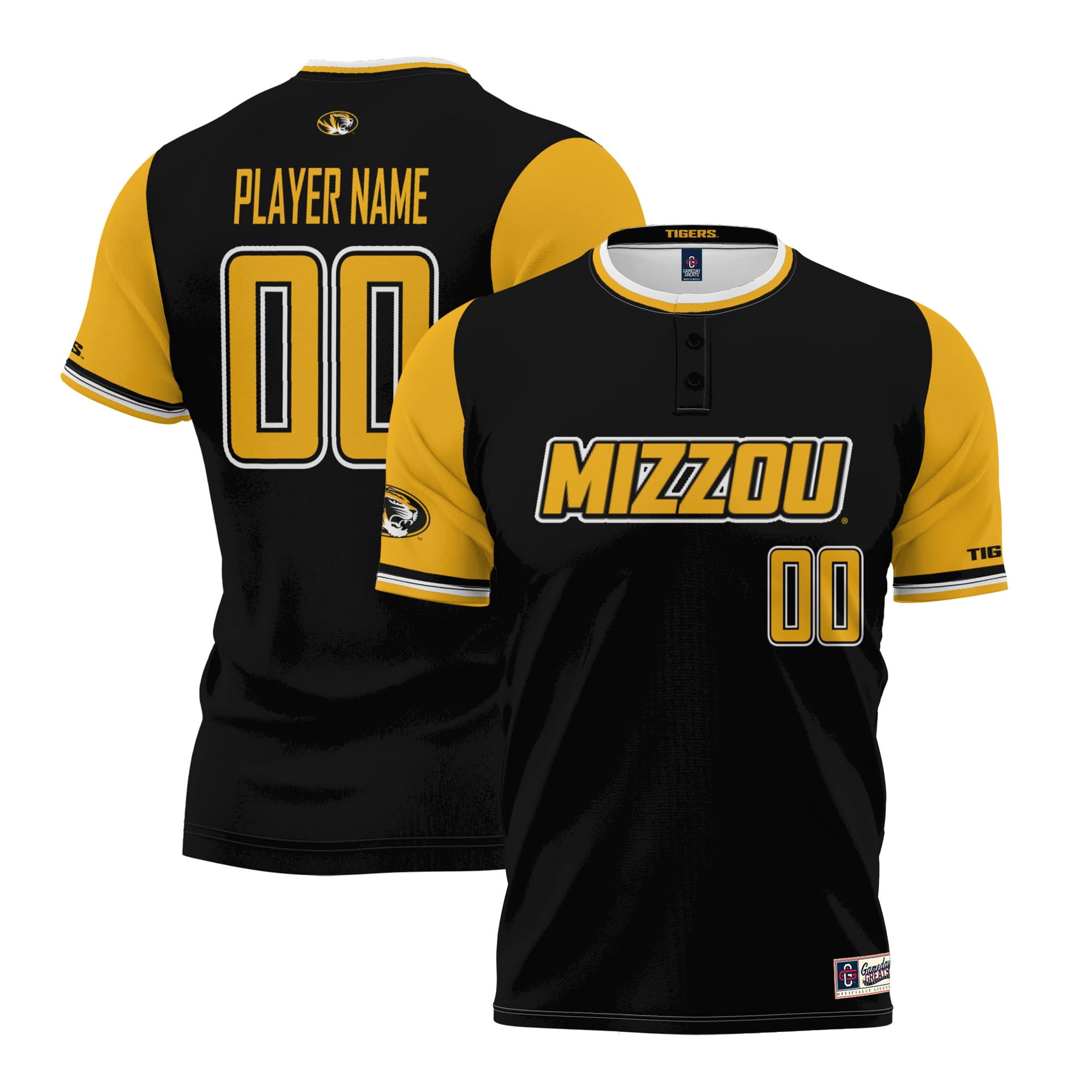 Missouri Tigers GameDay Greats Unisex NIL Pick-A-Player Lightweight Softball Jersey - Black
