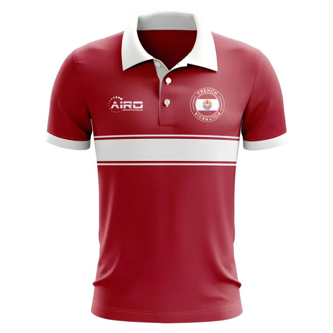 Match French Polynesia Concept Stripe Polo Shirt (Red) Professional