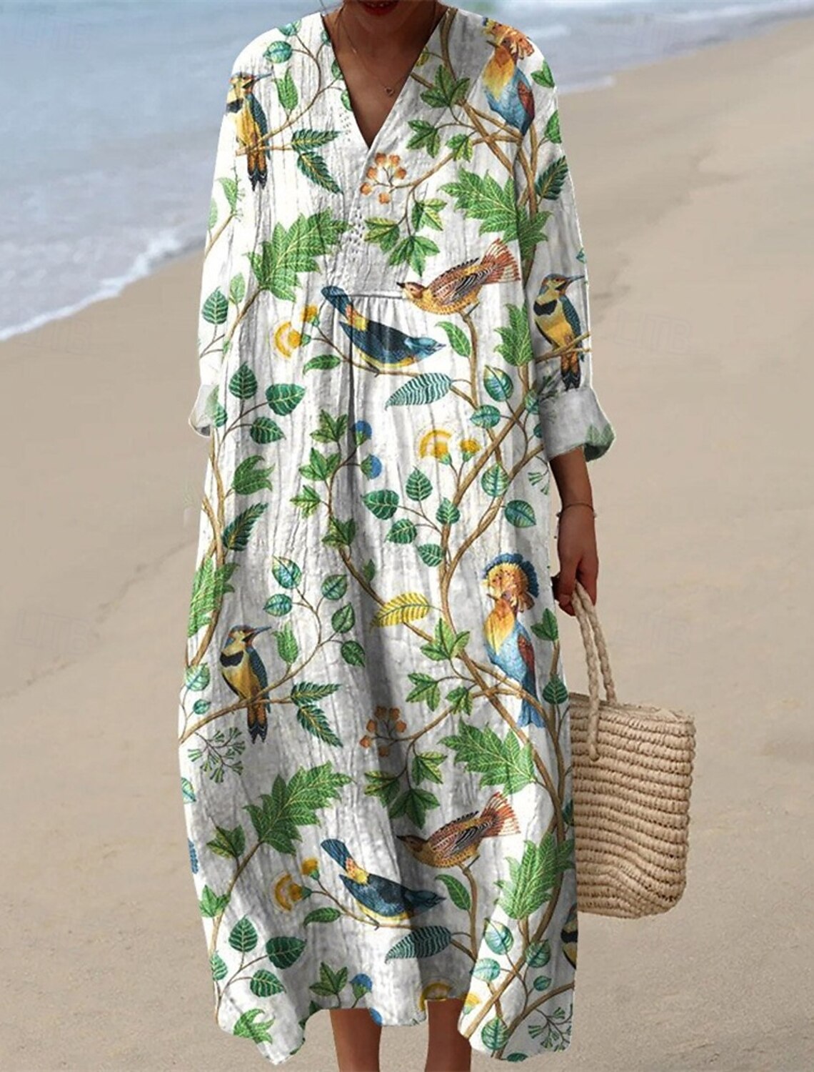 Women's Midi Dress Casual Dress Print Dress Fashion Modern Daily Beach Weekend Regular Fit Flower Long Sleeve V Neck Blue Yellow Light Green Pink Spring Fall