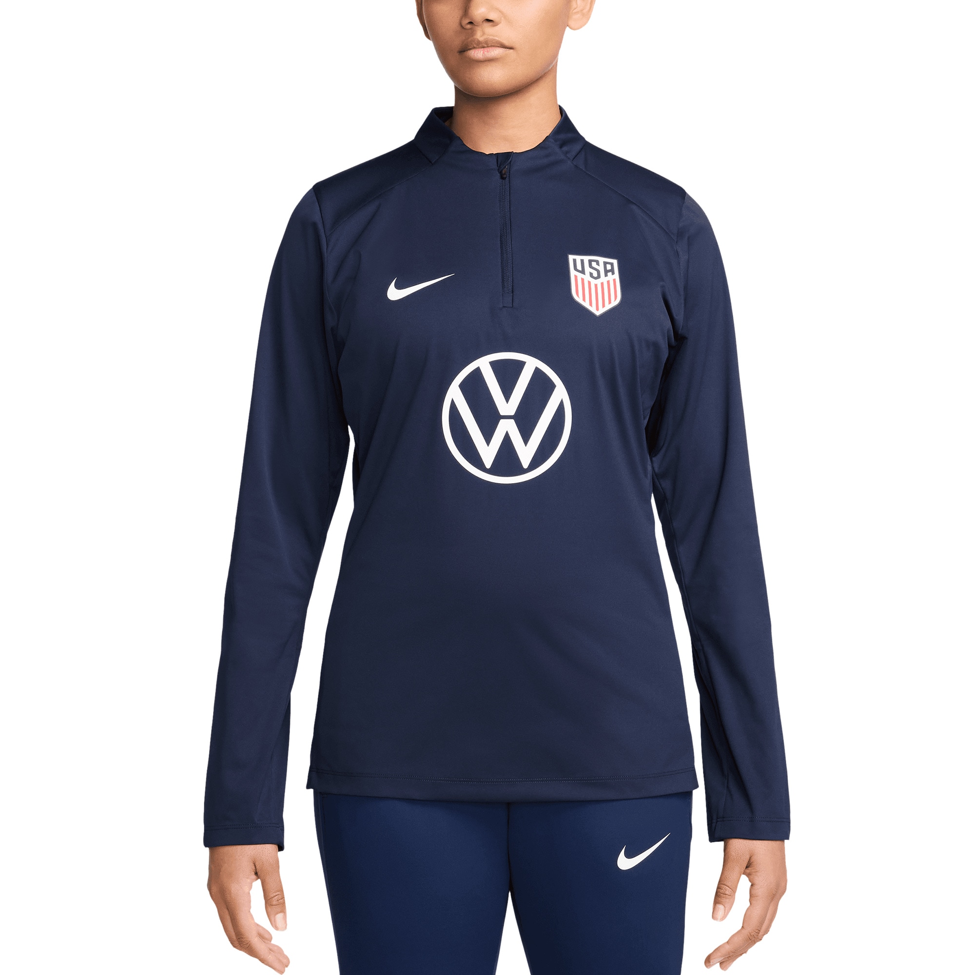 [ESK] USMNT Women's 2024 Strike Drill Performance Quarter-Zip Pullover Jersey Top - Navy