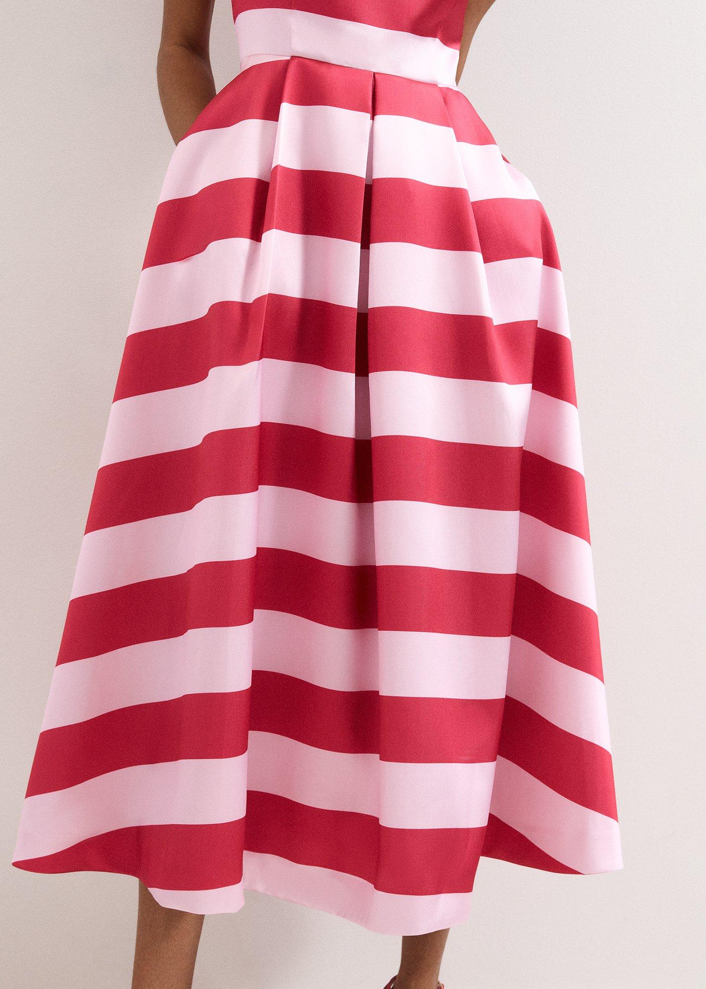 Petite Kiria Pink Stripe Satin Midi Dress