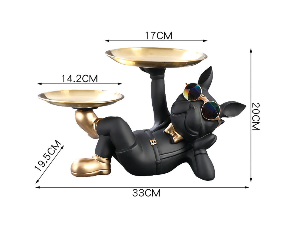 French Bulldog French Bulldog Sculpture With 2 Metal Tray Holder Durable Dog Item