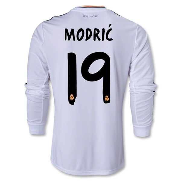 Breathable 13-14 Real Madrid 19 MODRIC Home Long Sleeve Jersey Shirt