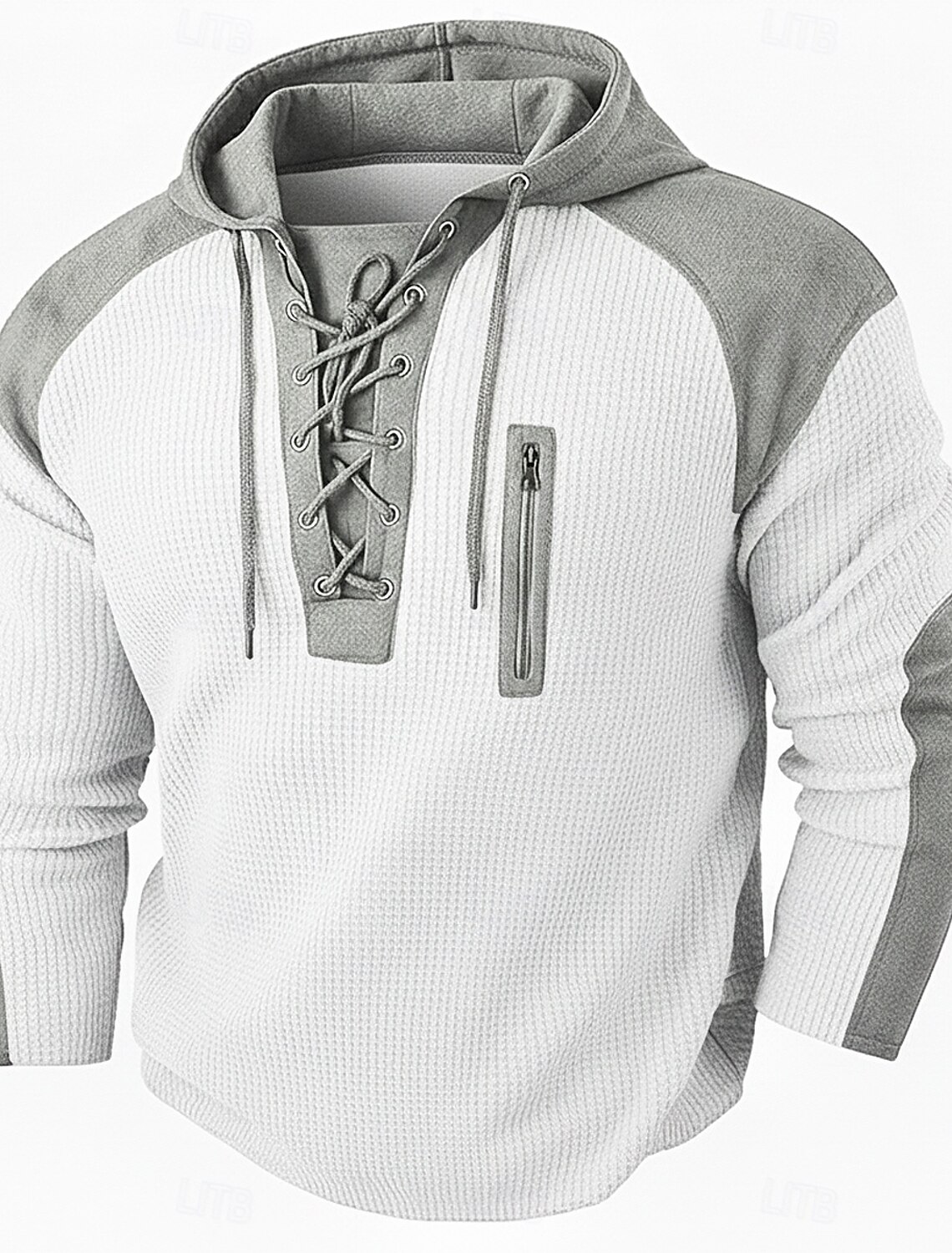 Men's Waffle T-shirt T Shirt Henley Long Sleeve Hooded Lace Up Neck