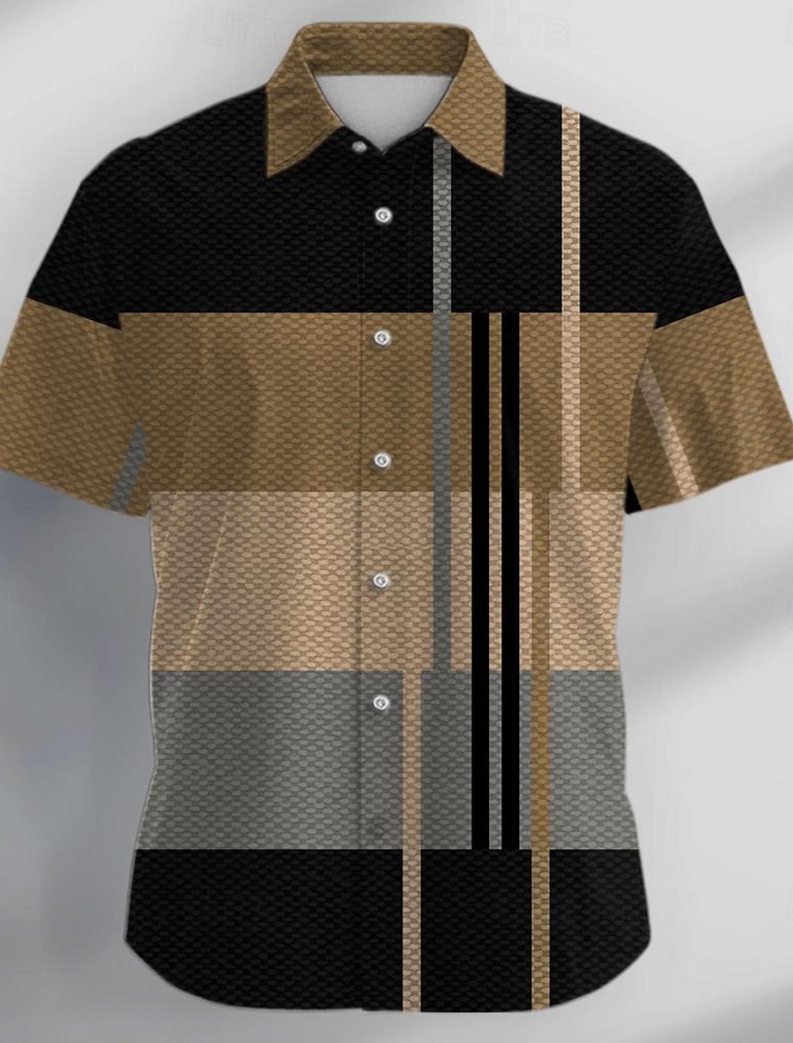 Men's Plaid / Check Patchwork Geometric Pattern Shirt Button Up Shirt Long Sleeve Fashion Streetwear Designer Casual Going out Summer Spring Fall Stand Collar Print Blue Khaki Khaki+Khaki Black White