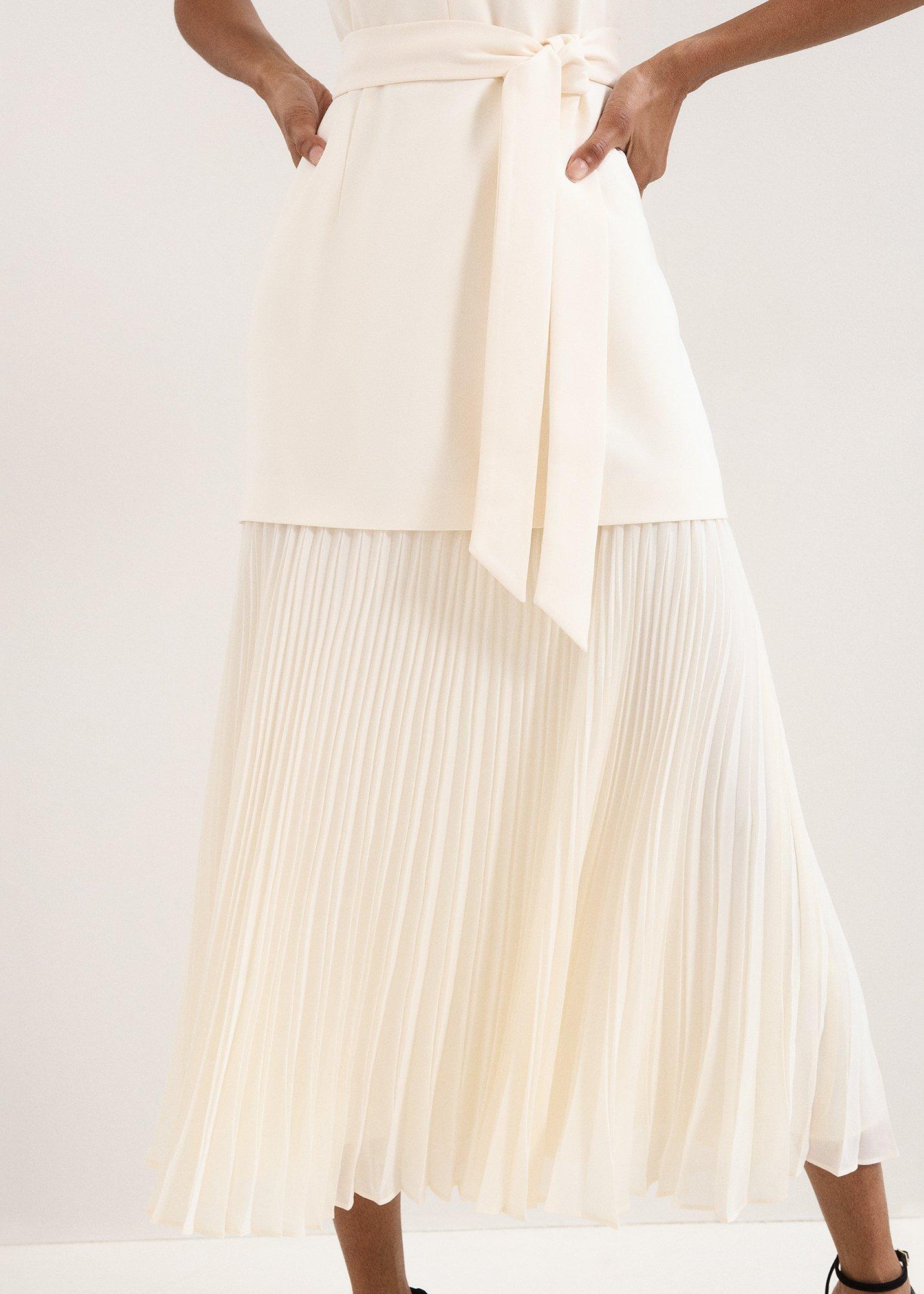 Pia Ivory Tailored Pleated Midi Dress