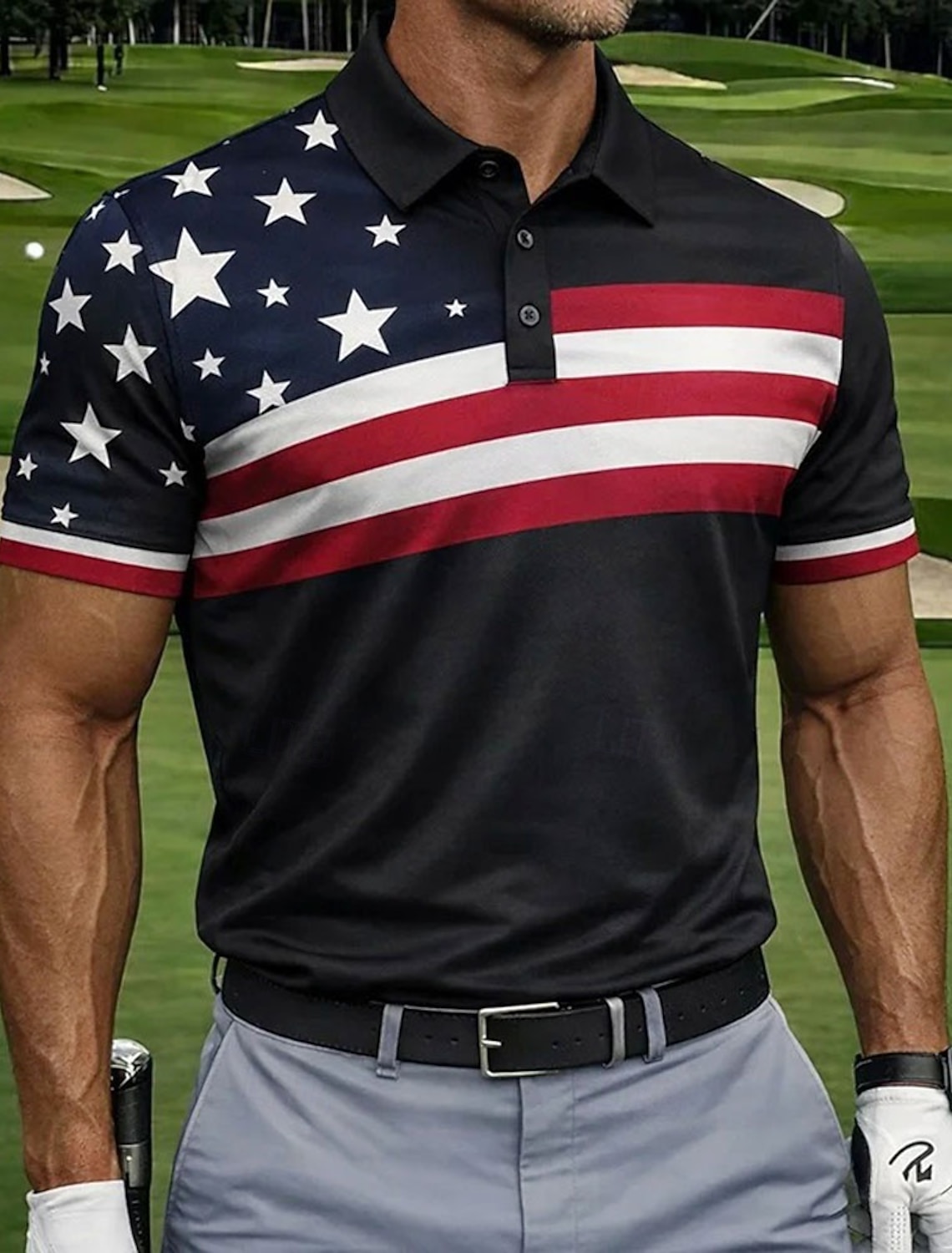 4th of July 2026 250th Men's American US Flag Golf Sports Polo Shirts Short Sleeve Polo Shirts Collared Shirts Casual Athleisure Buttons Spring & Summer Blue White Red