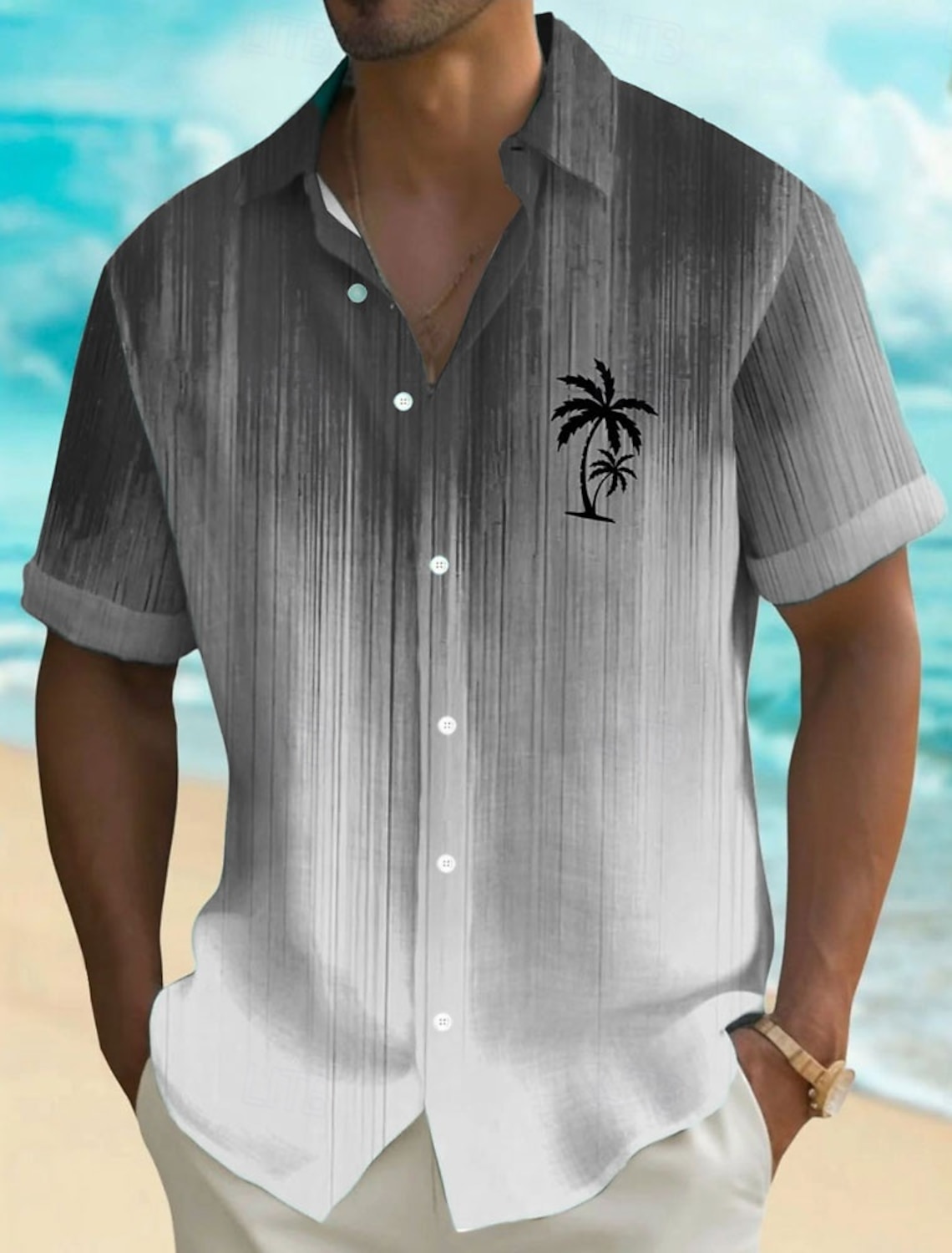 Men's Coconut Tree Tropical Plants Shirt Summer Hawaiian Shirt Button Up Shirt Short Sleeve Hawaiian Resort Vacation Holiday Beach Wear Summer Spring Turndown 3D Print Collared Shirts Blue Green Gray