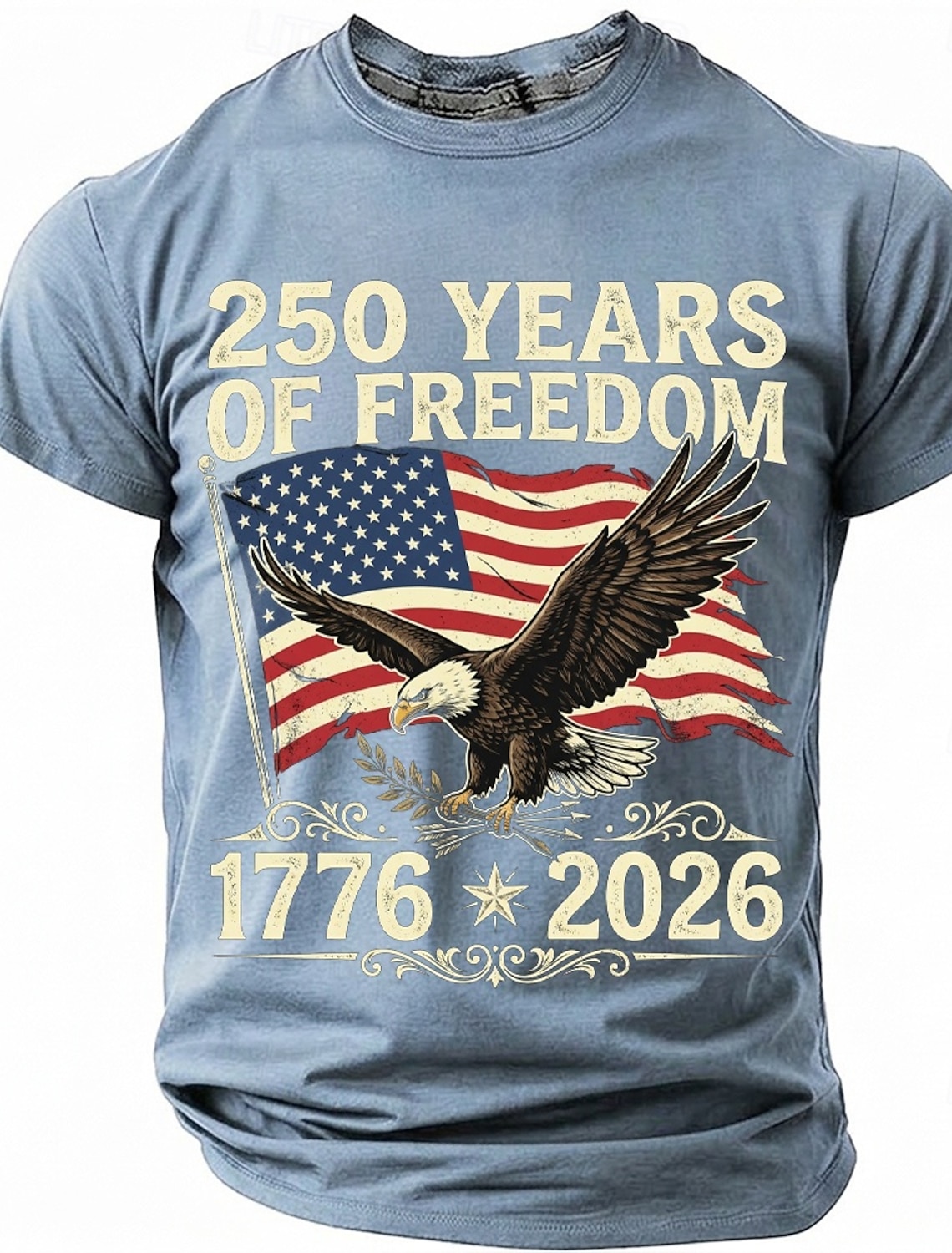 250 Years of Freedom 1776 2026 Men's Patriotic Bald Eagle American Flag Vintage USA Pride T Shirt Graphic Crew Neck Short Sleeve Fourth of July Semiquincentennial Celebration Gift Designer Clothing Ap