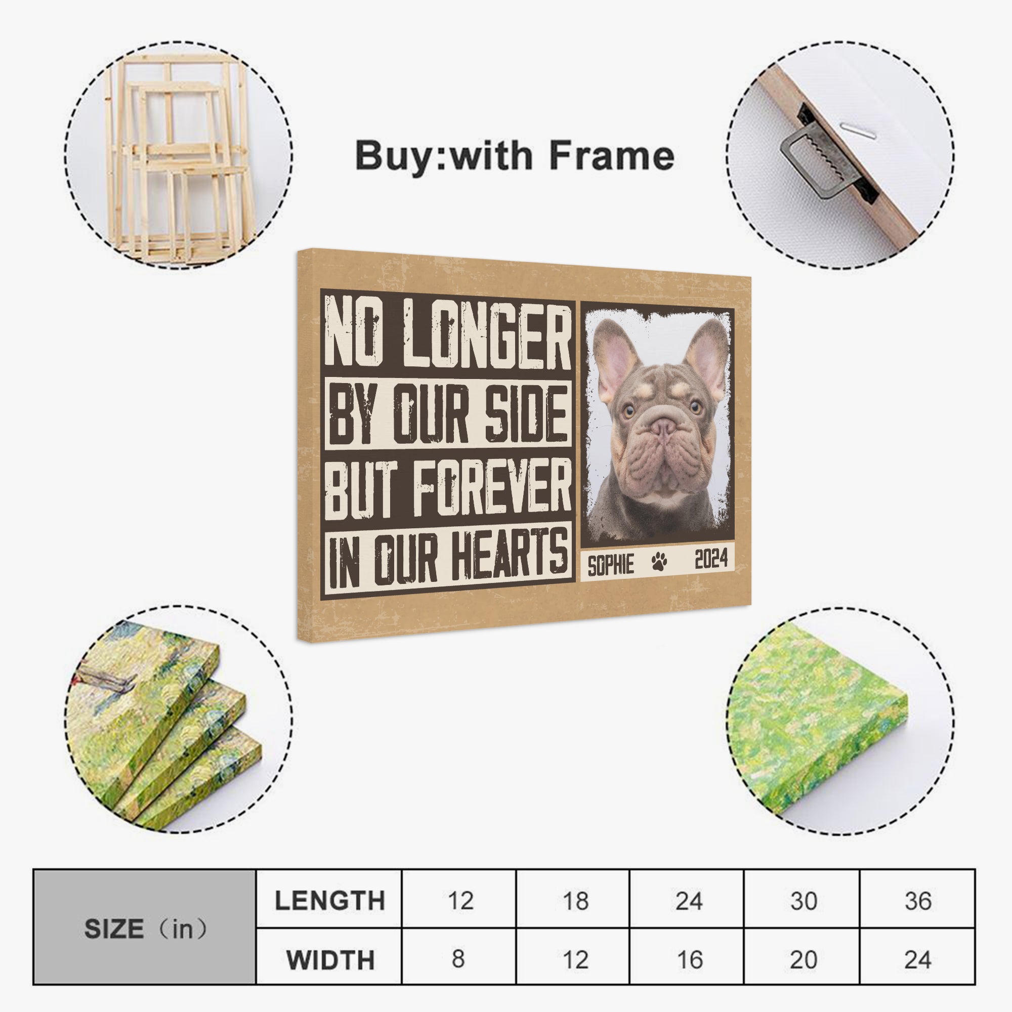 French Bulldog Silver Personalized Adorable Frenchie Canvas Wall Art Durable Dog Item