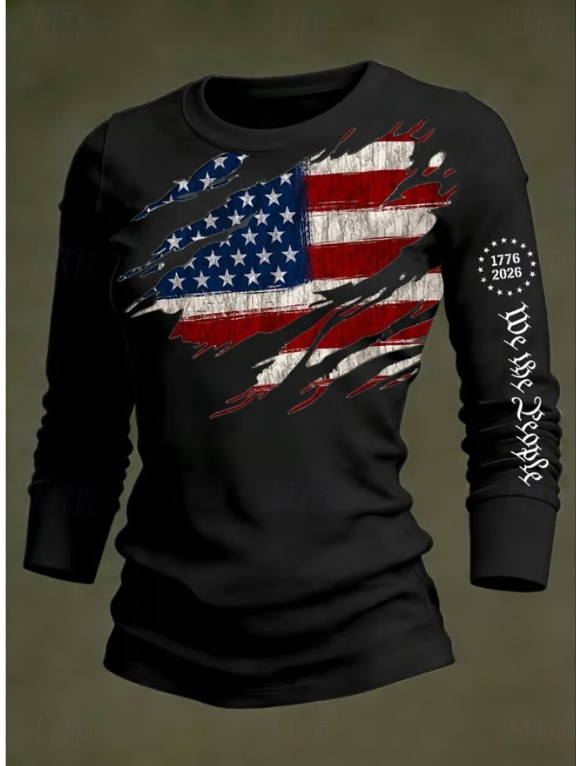 Independence Day American Anniversary Patriotic Women's T Shirt Graphic Flag Stylish Classic Casual Long Sleeve Crew Neck Round Neck Daily Print White-Blue White Light Blue
