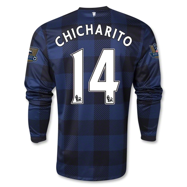 13-14 Manchester United 14 CHICHARITO Away Black Long Sleeve Jersey