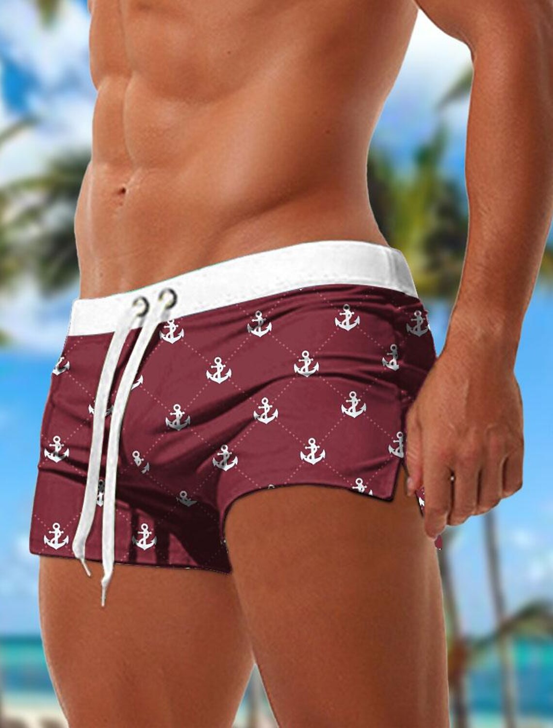 Men's Anchor Swim Trunks Swim Shorts Board Shorts Mid Waist Fashion Designer Beach Surfing Holiday Drawstring Pocket Elastic Waist Designer Clothing Apparel
