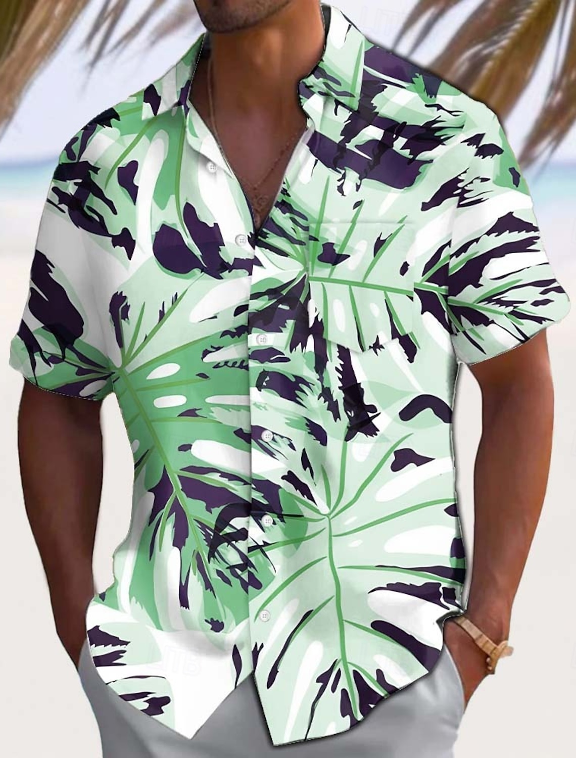 Men's Palm Leaf Tropical Plants Summer Hawaiian Shirt Button Up Aloha