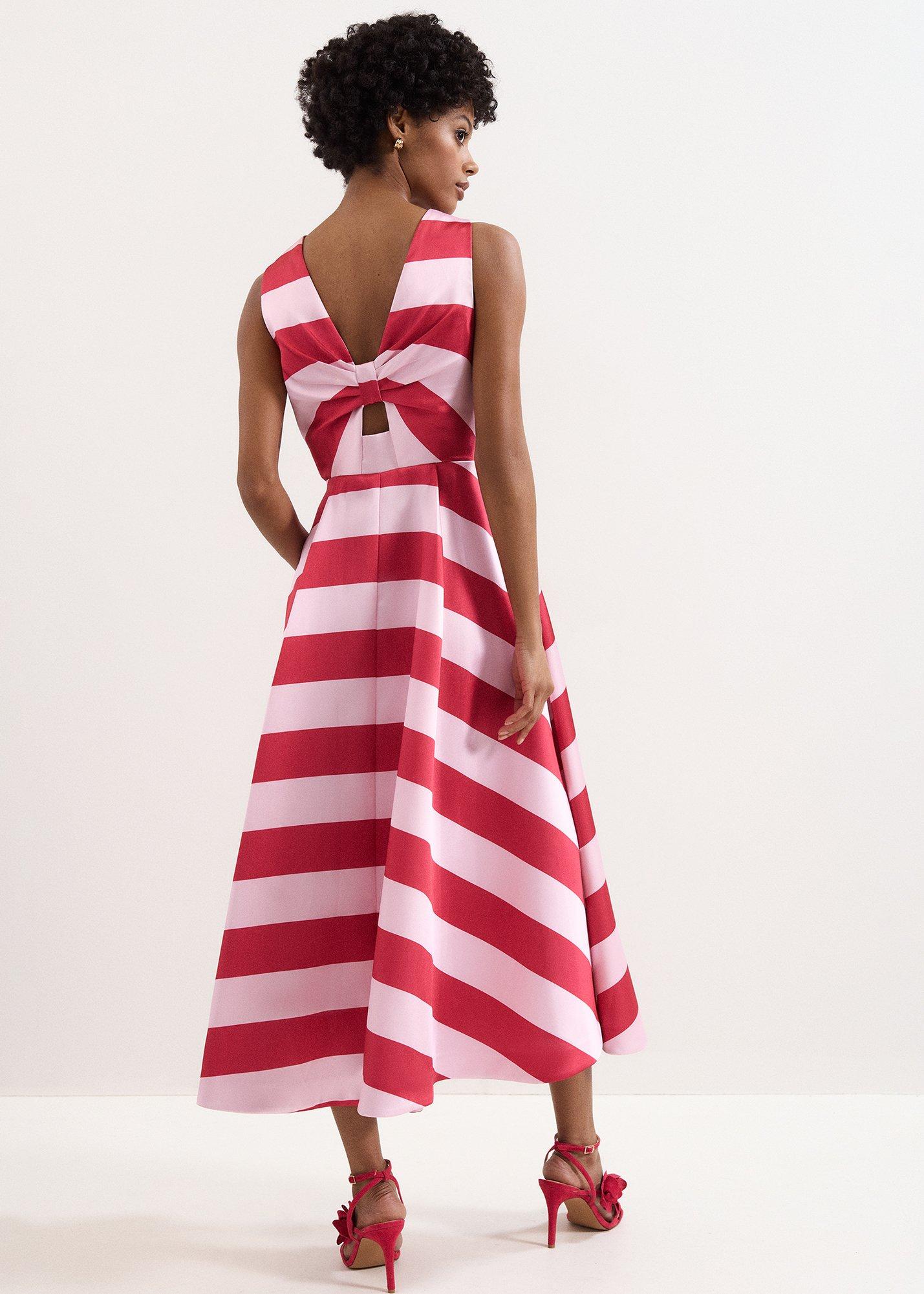 Petite Kiria Pink Stripe Satin Midi Dress