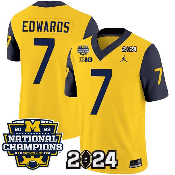 Men's UM Wolverines #7 Donovan Edwards Yellow 2024 performance away