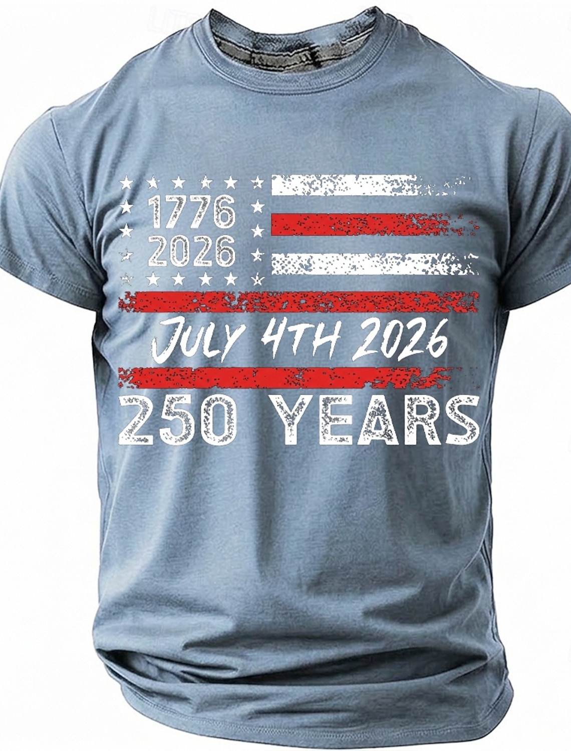 July 4th 2026 250th Anniversary Men's 1776-2026 USA Flag Graphic T Shirt Short Sleeve Crew Neck Distressed Patriotic America Birthday Independence Day Celebration Gift Designer Clothing Apparel
