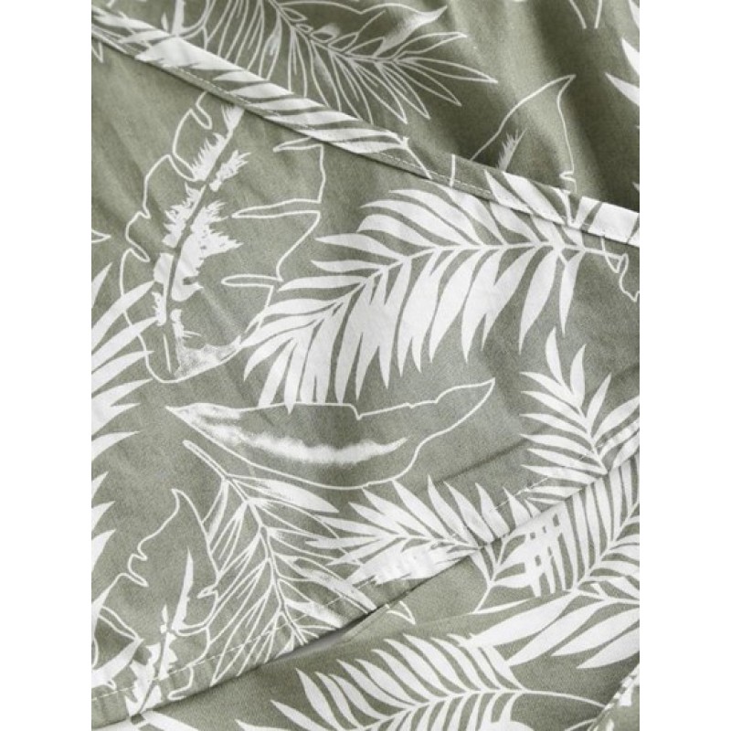 Leaf Print Tropical Surplice Tied Blouse HP5793