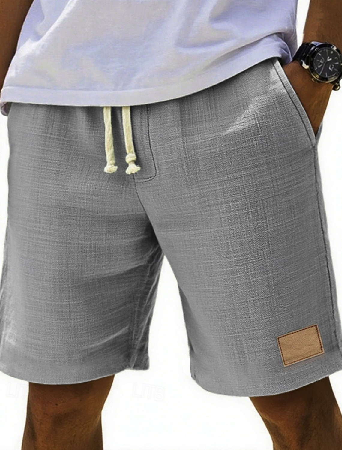 Men's Shorts Summer Beach Pocket Elastic Waist Drawstring Plain #1