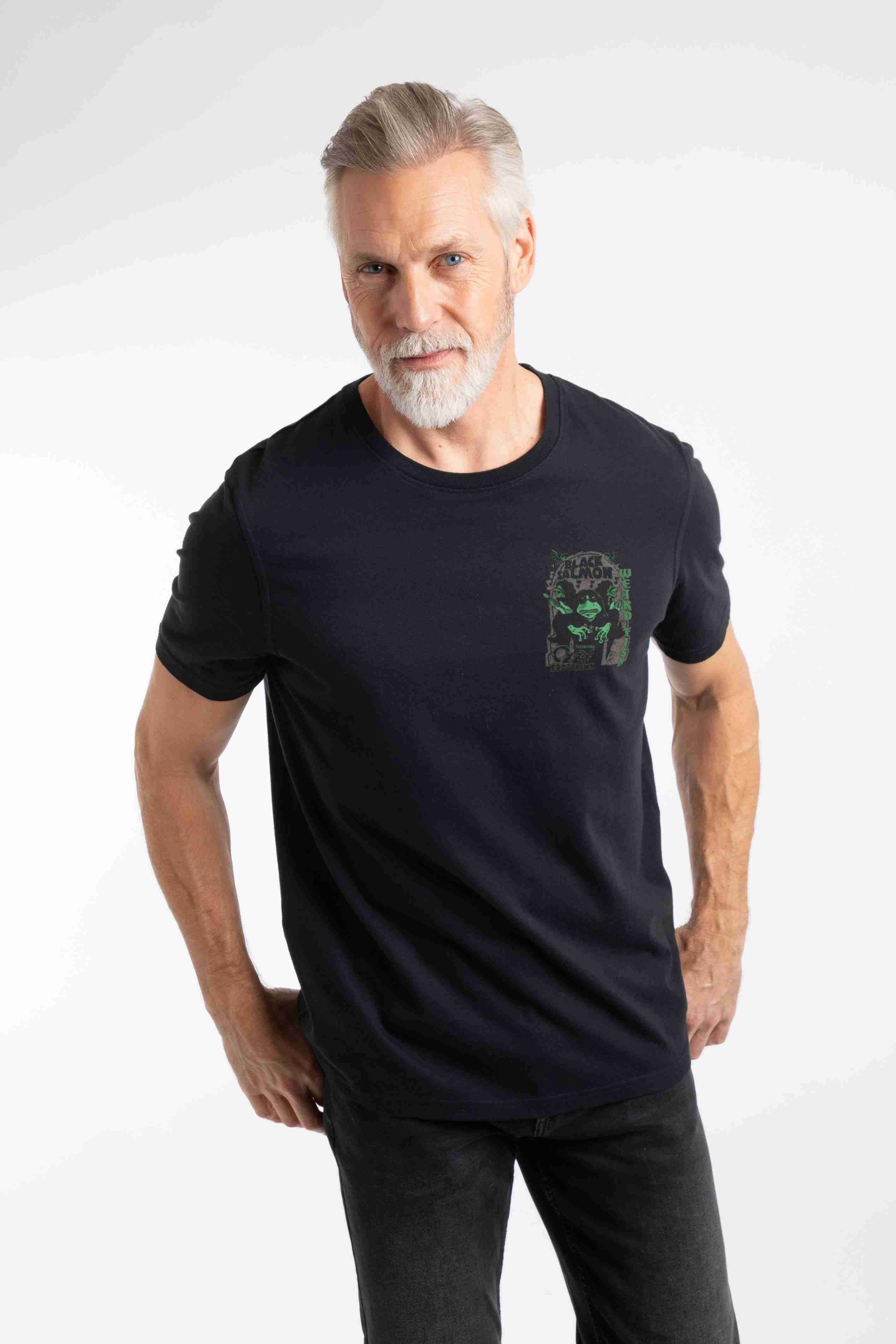 Black Salmon Back Print Artist T-Shirt Black