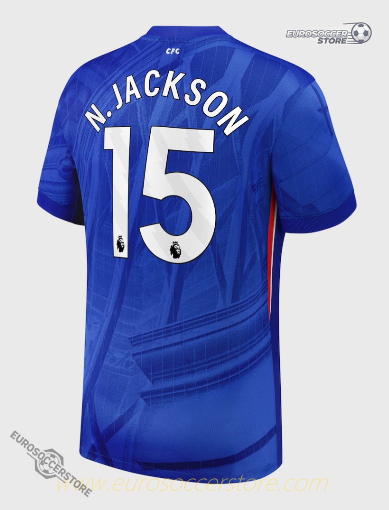 Chelsea's 25-26 Home Jersey featuring N.JACKSON with the number 15