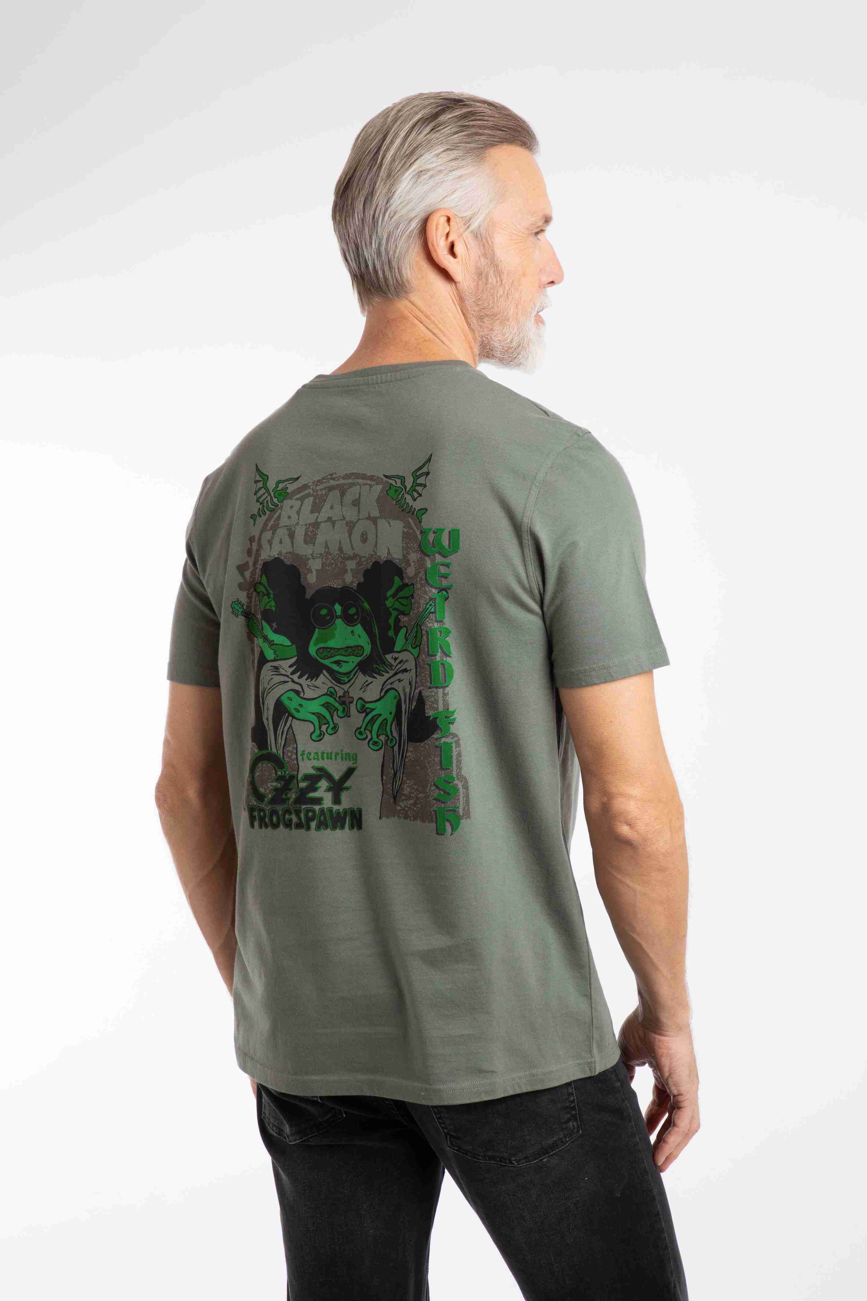 Black Salmon Back Print Artist T-Shirt Storm Grey