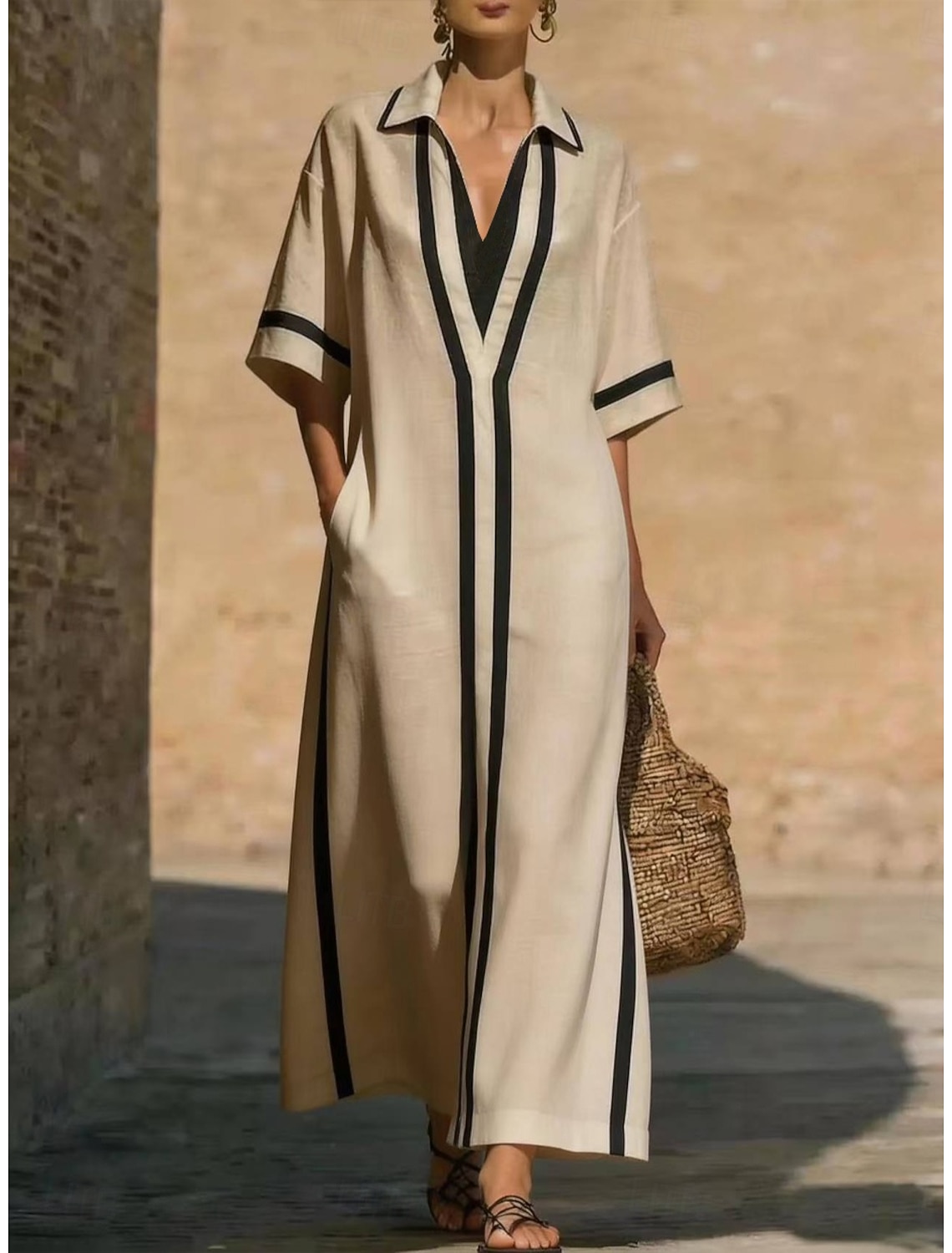 Women's Maxi Dress Casual Dress Summer Dress Elegant Basic Classic Daily Vacation Regular Fit Plain Half Sleeve Shirt Collar Black White Pink Apricot Summer Spring