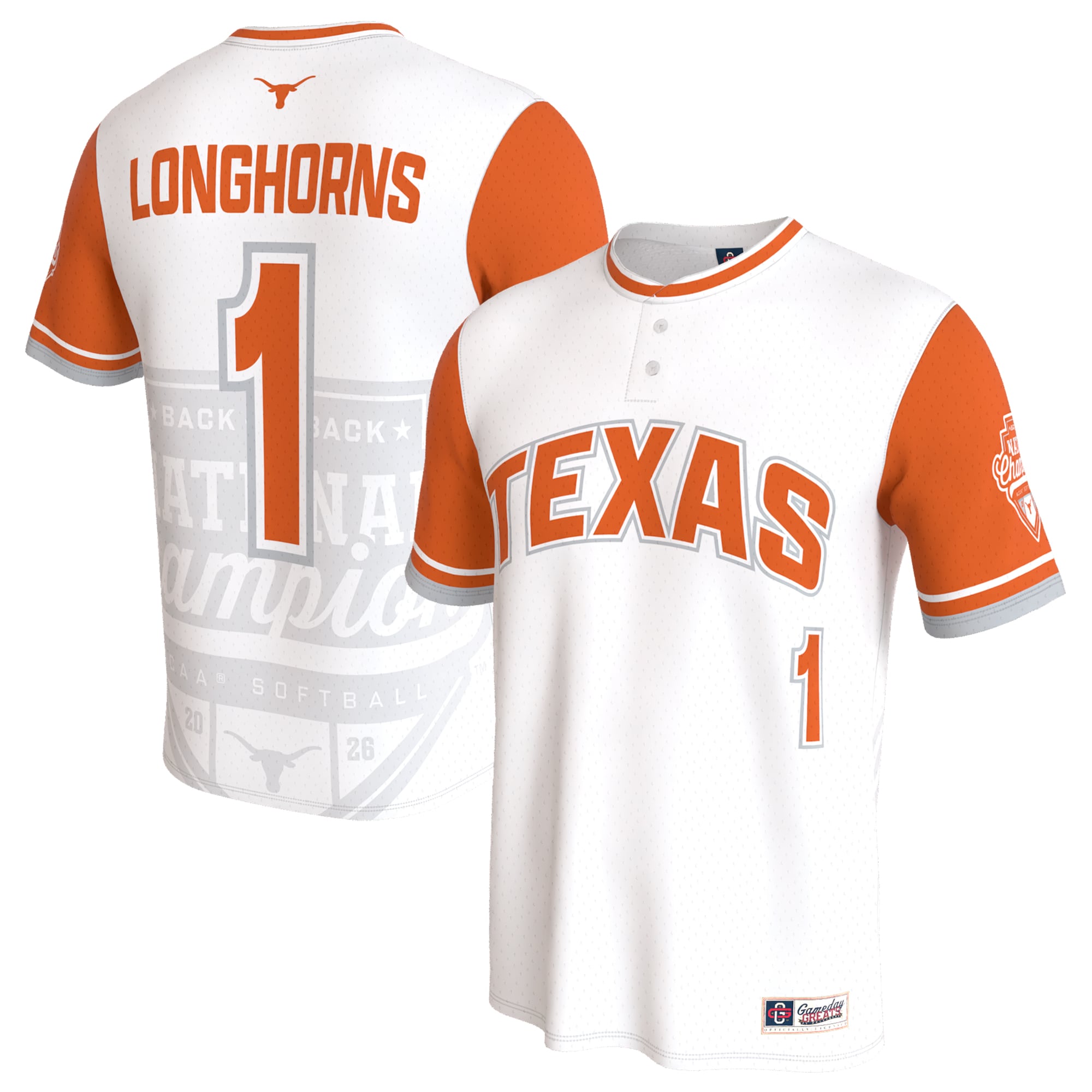 [NJP] Texas Longhorns GameDay Greats Unisex 2026 NCAA Softball National Champions Lightweight Commemorative Softball Jersey - White