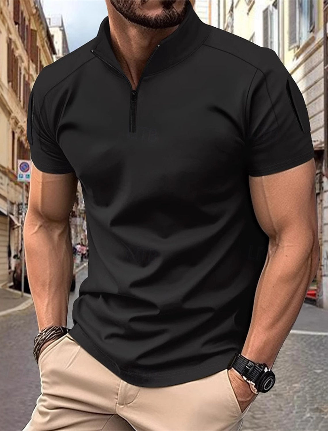 Men's Quarter Zip Polo Golf Shirt Work Casual Short Sleeve Basic