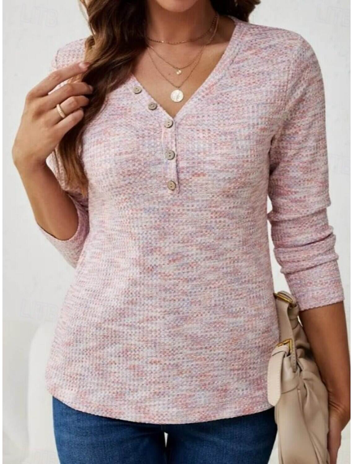 Women's Tunic Elegant Fashion Long Sleeve Regular Tops V Neck Daily Spring Fall