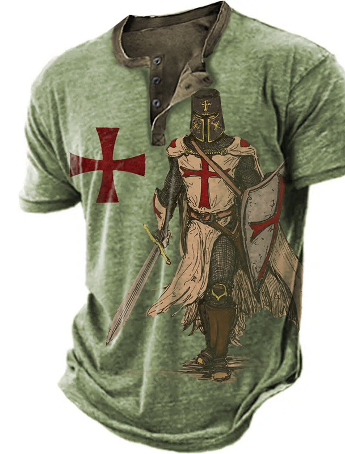 Men's Knights Templar Graphic Prints Henley Shirt Tee Short Sleeve