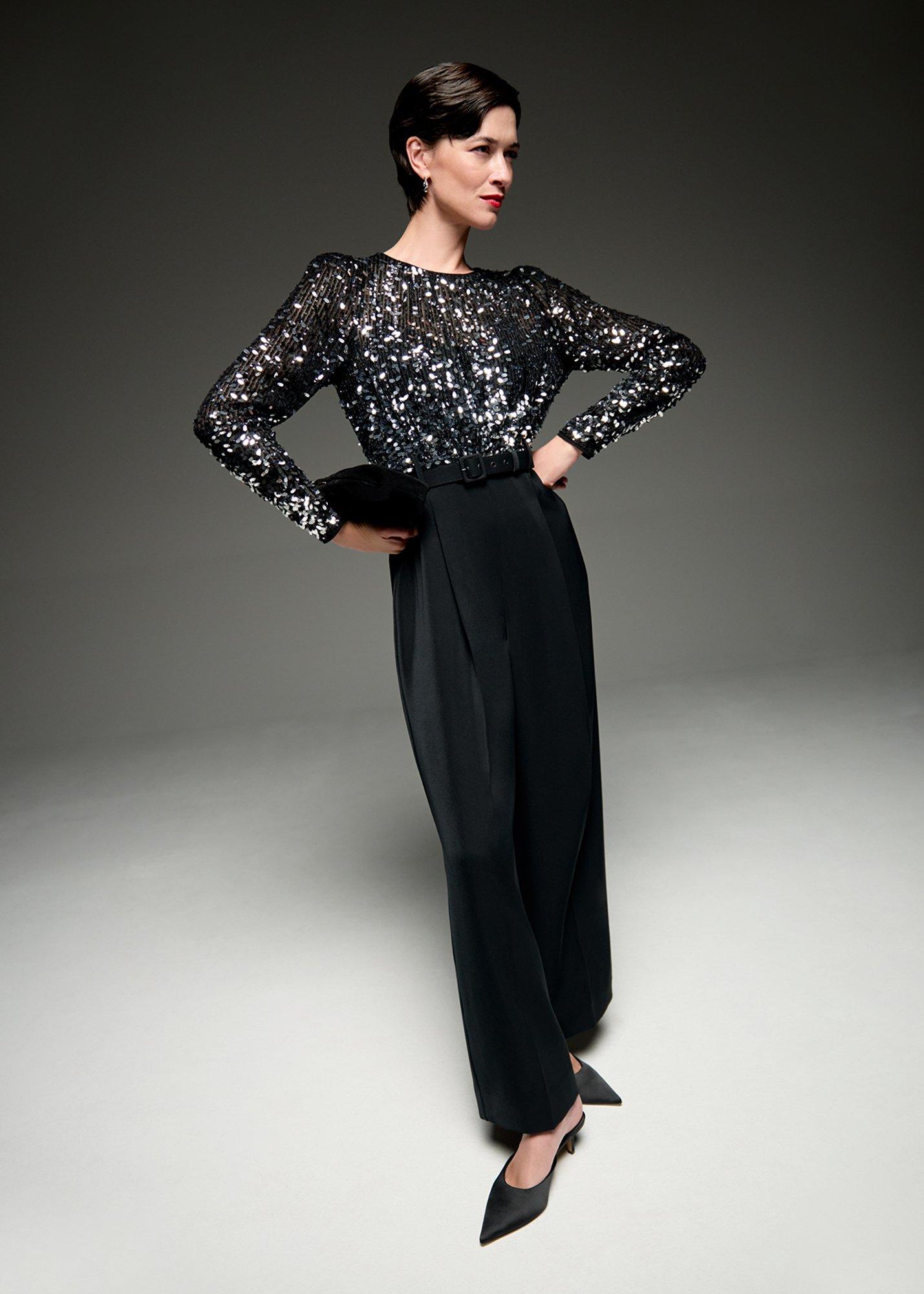 Shio Black Sequin Top Wide Leg Jumpsuit