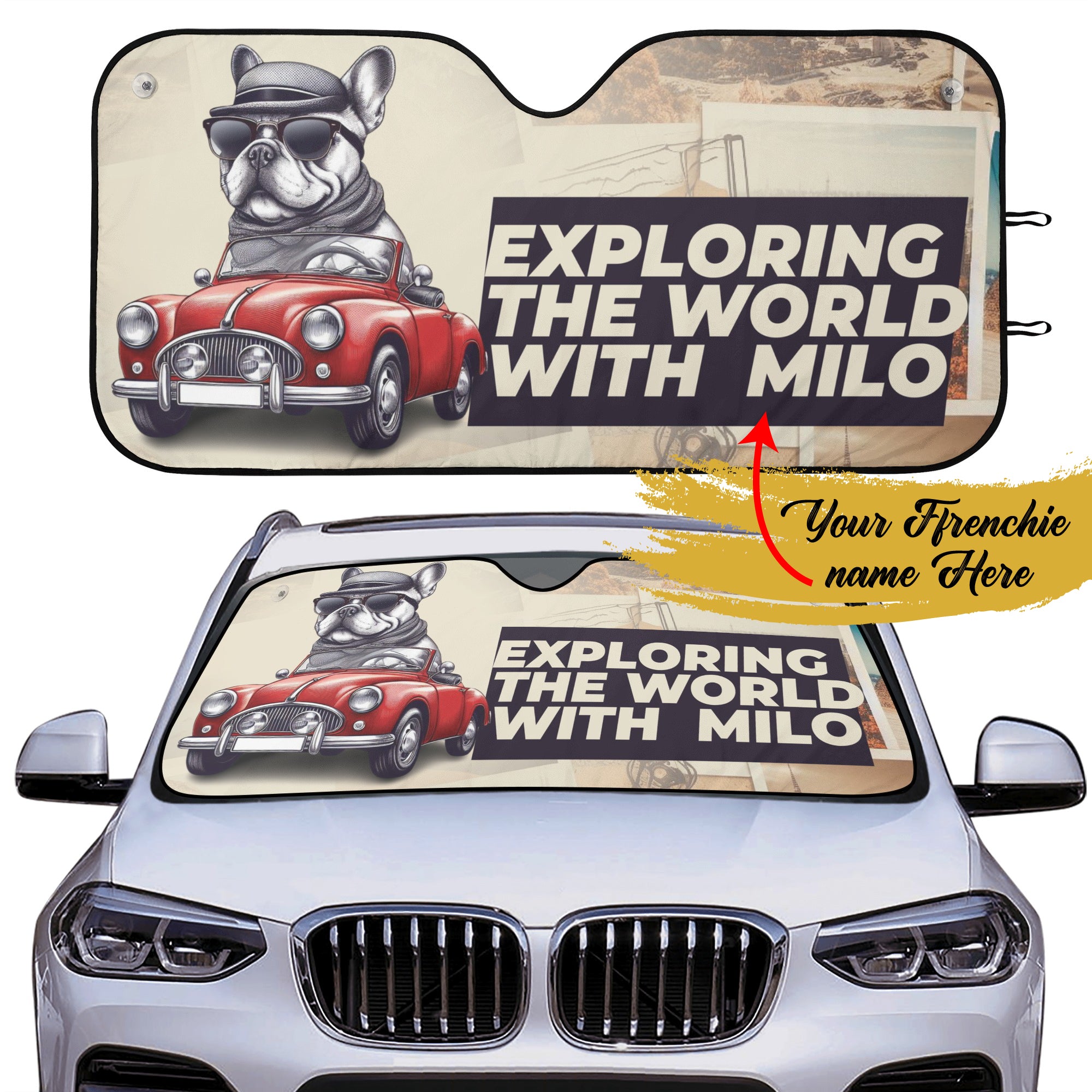 French Bulldog Custom Car Auto Sun Shade With Frenchie's Name Car Auto