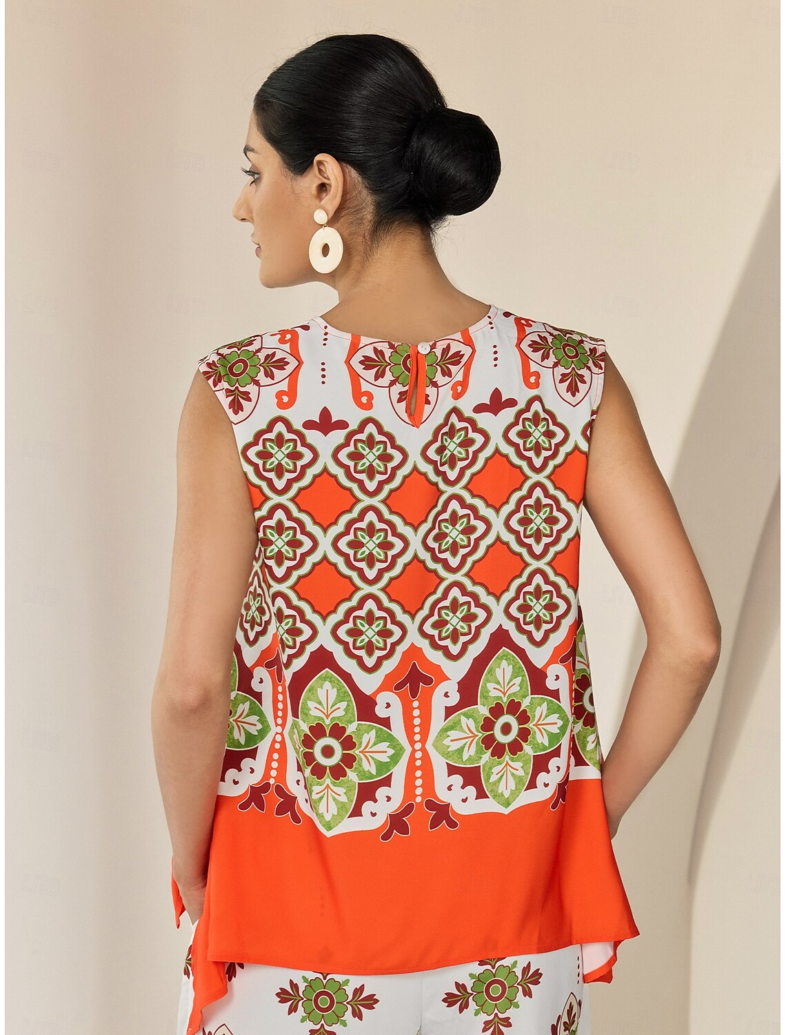 Satin Boho Double Slit Crew Neck Sleeveless Tank Top