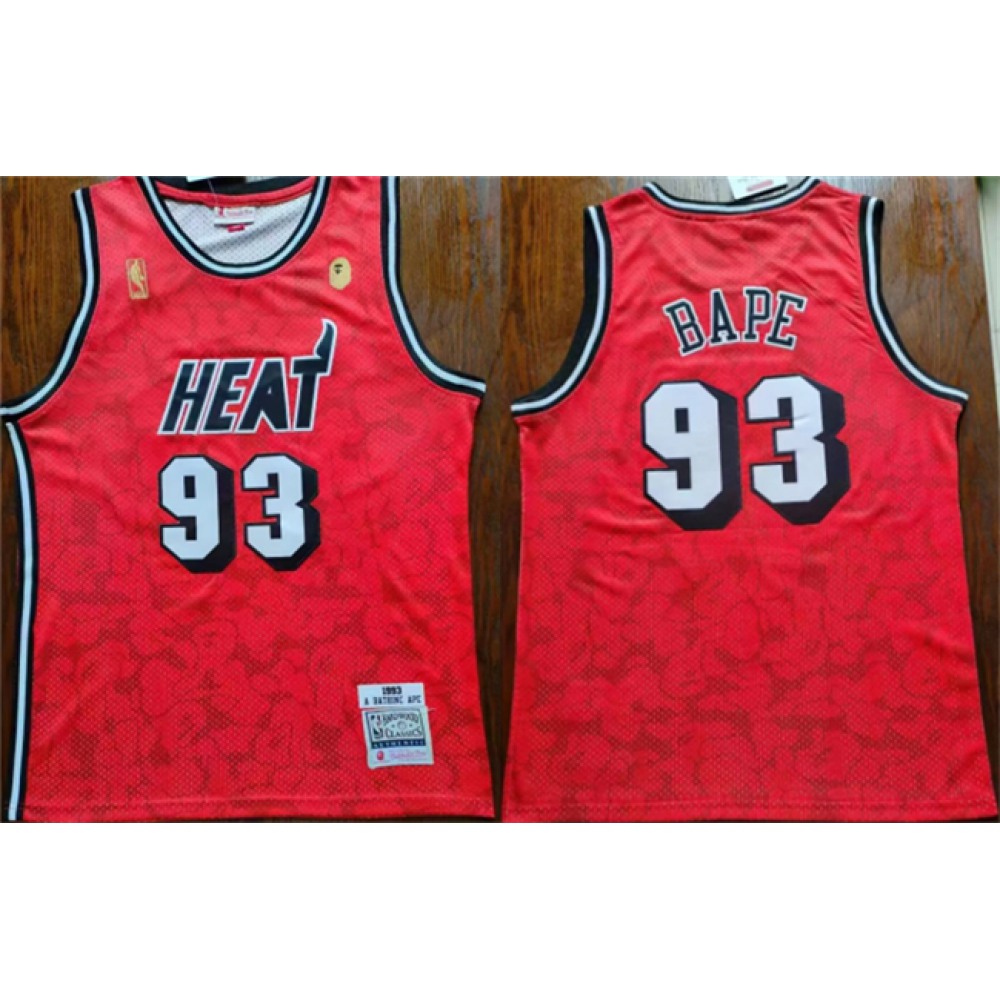 Collector's Item Vintage Men's Miami Heat #93 Bape Red Basketball Jersey