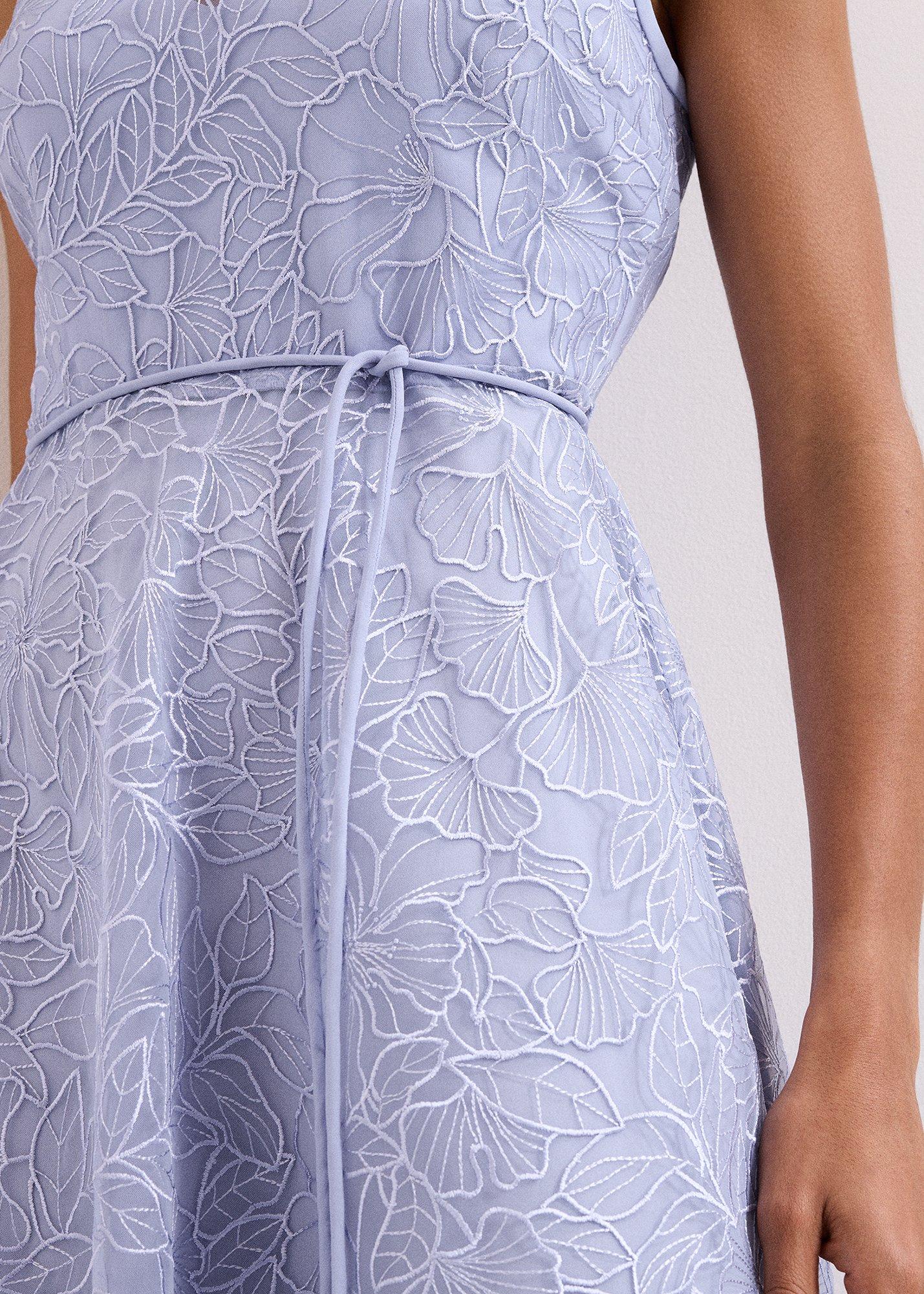 Sakura Blue Embroidered Midi Dress