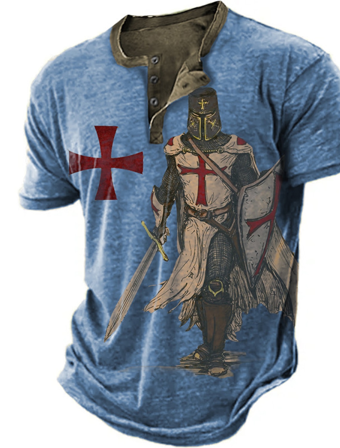 Men's Knights Templar Graphic Prints Henley Shirt Tee Short Sleeve