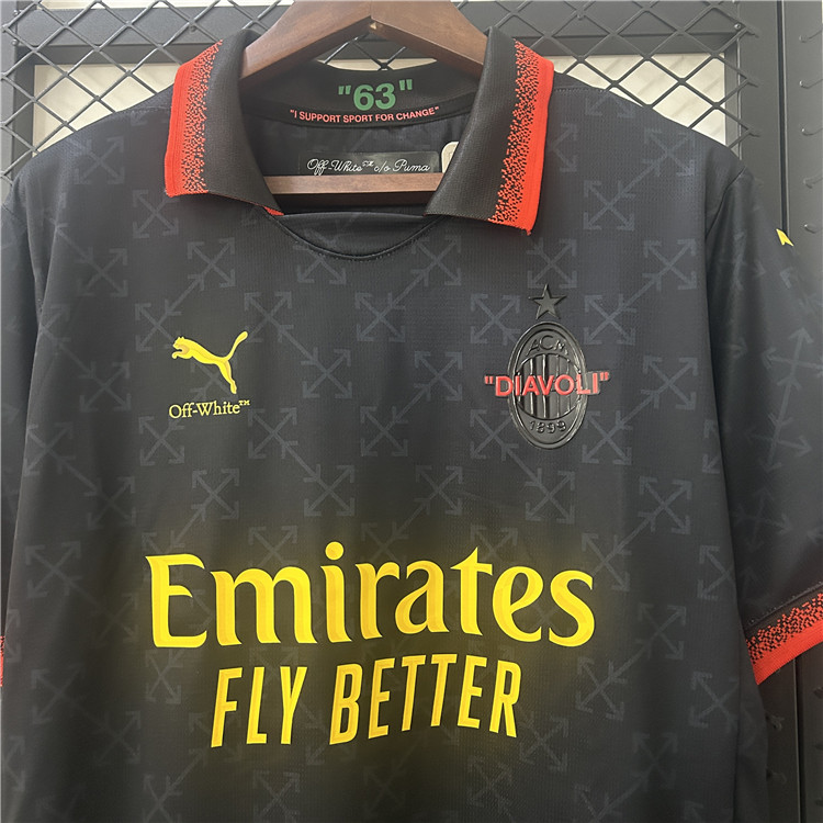 Moisture Wicking AC Milan X Off-White Shirt 2025 - Black